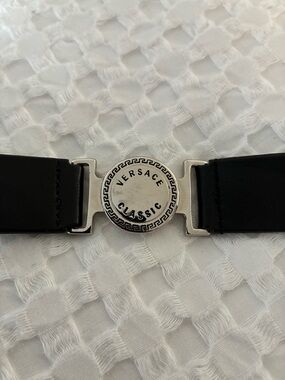 Versace Black Leather Belt Bag Strap with Silver-Tone Medallion